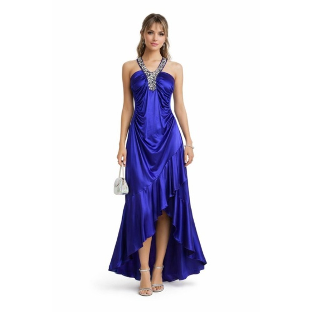 Y2K Deb Purple Rhinestone Mermaid Gown Size Medium‎ Formal Glam Satin Hoco Dress